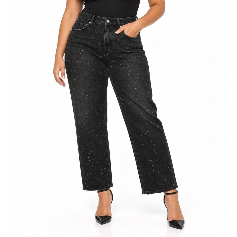 Pistola Lexi Silver Screen Rhinestone Straight Leg Jeans Black 33 NWT